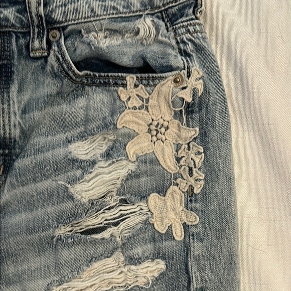 Women's Distressed Blue Jeans with Floral Embroidery - Picture 2 of 6